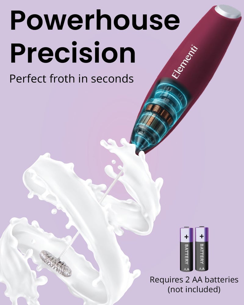 Elementi Drink Mixer Handheld - Electric Stirrer and Powerful Protein Powder Mixer Wand, Easy-to-Use Mini Frother Wand for Quick Delicious Cocktails, Milk Frother and Coffee Stirrers (Burgundy) - Image 3